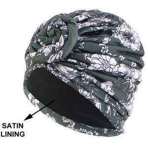 Green Floral Flower Turban Women Pre-Tied Chemo Head Wraps Beanie Gift